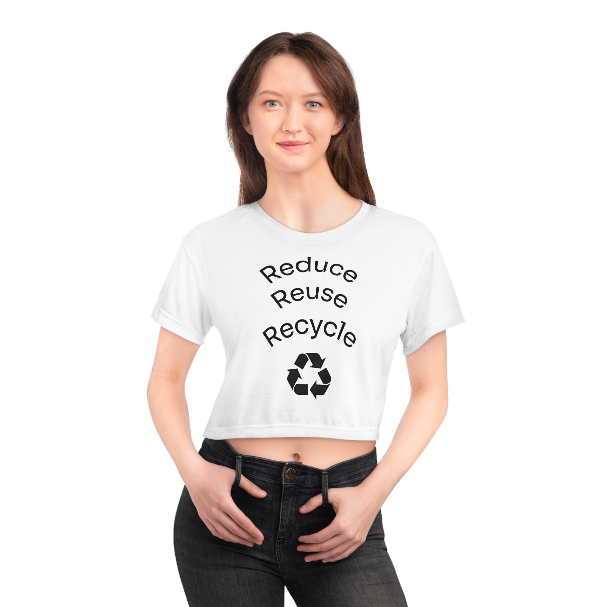 Reduce Reuse Recycle Crop Tee | Eco Recycling Symbol