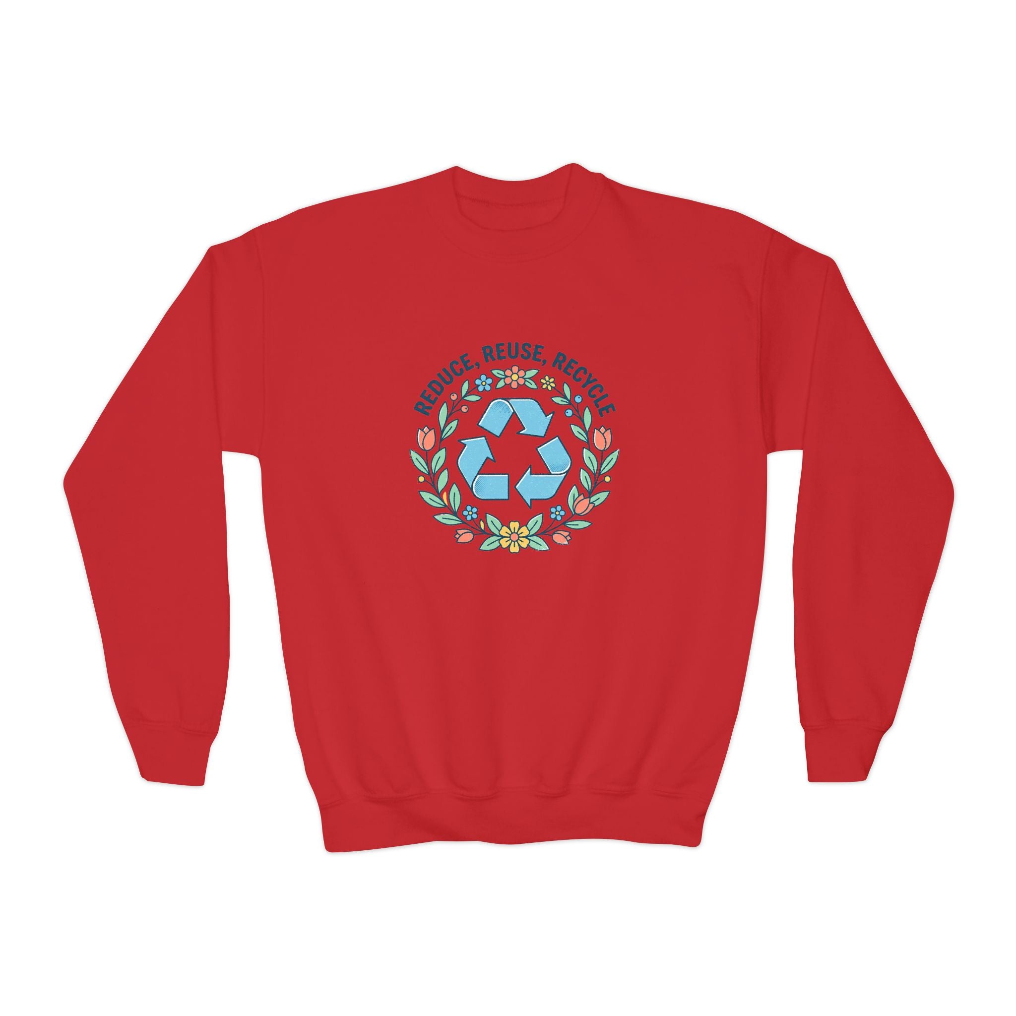 Reduce Reuse Recycle Floral Youth Crewneck Sweatshirt