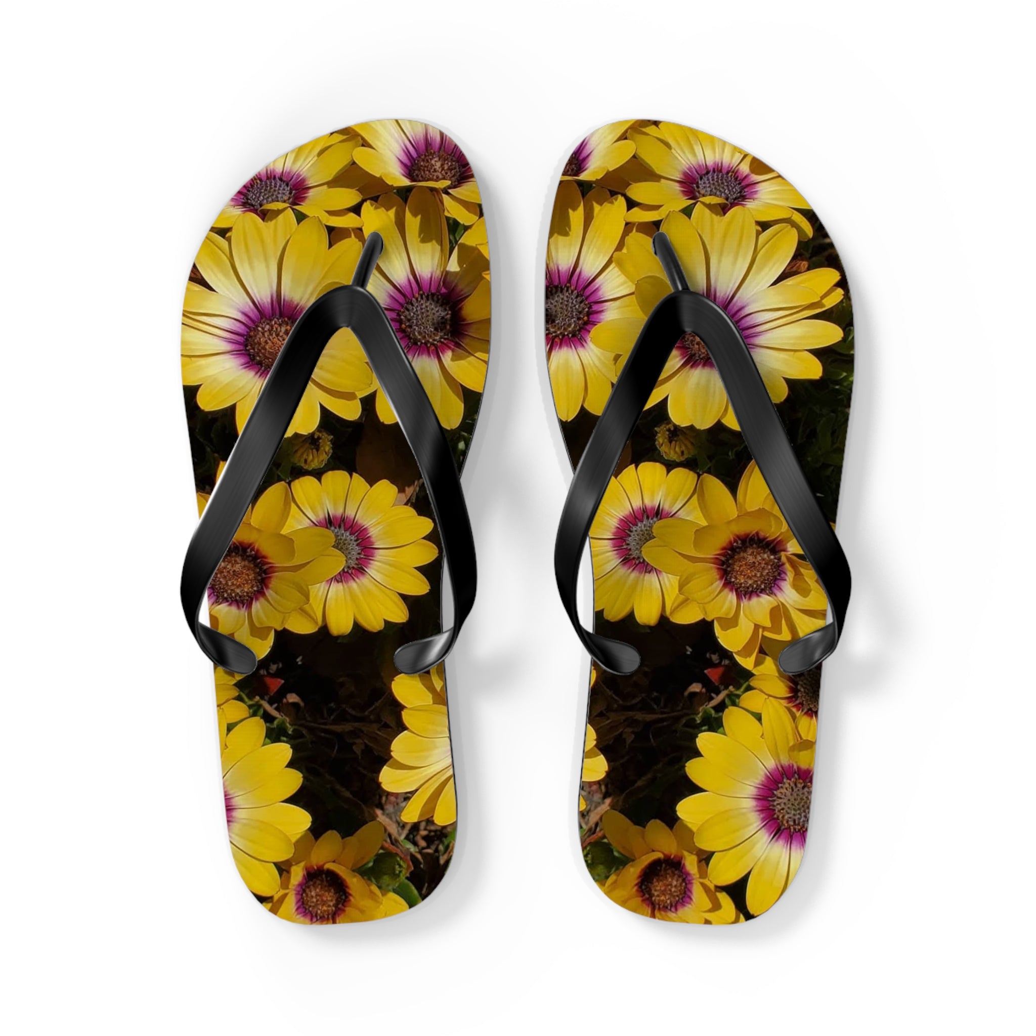 Chanclas amarillas con margaritas - Sandalias florales de playa